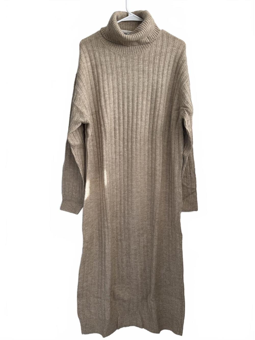 Mango Ribbed Turtleneck Dress Taldorin Light/Pastel Grey Tan NWT Size 10/XL - Picture 7 of 7